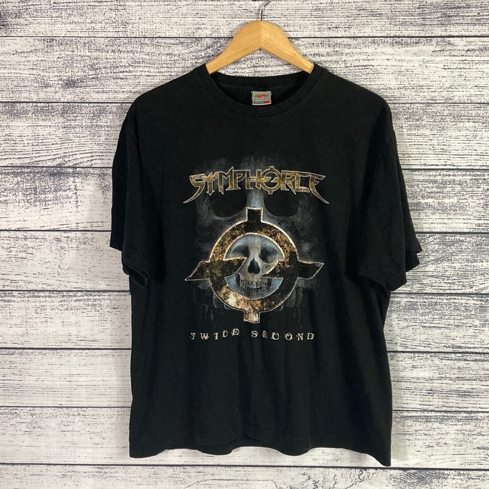 Vintage 2003 Y2K Symphorce Twice Second Two Seconds In Europe Metal Band Tee